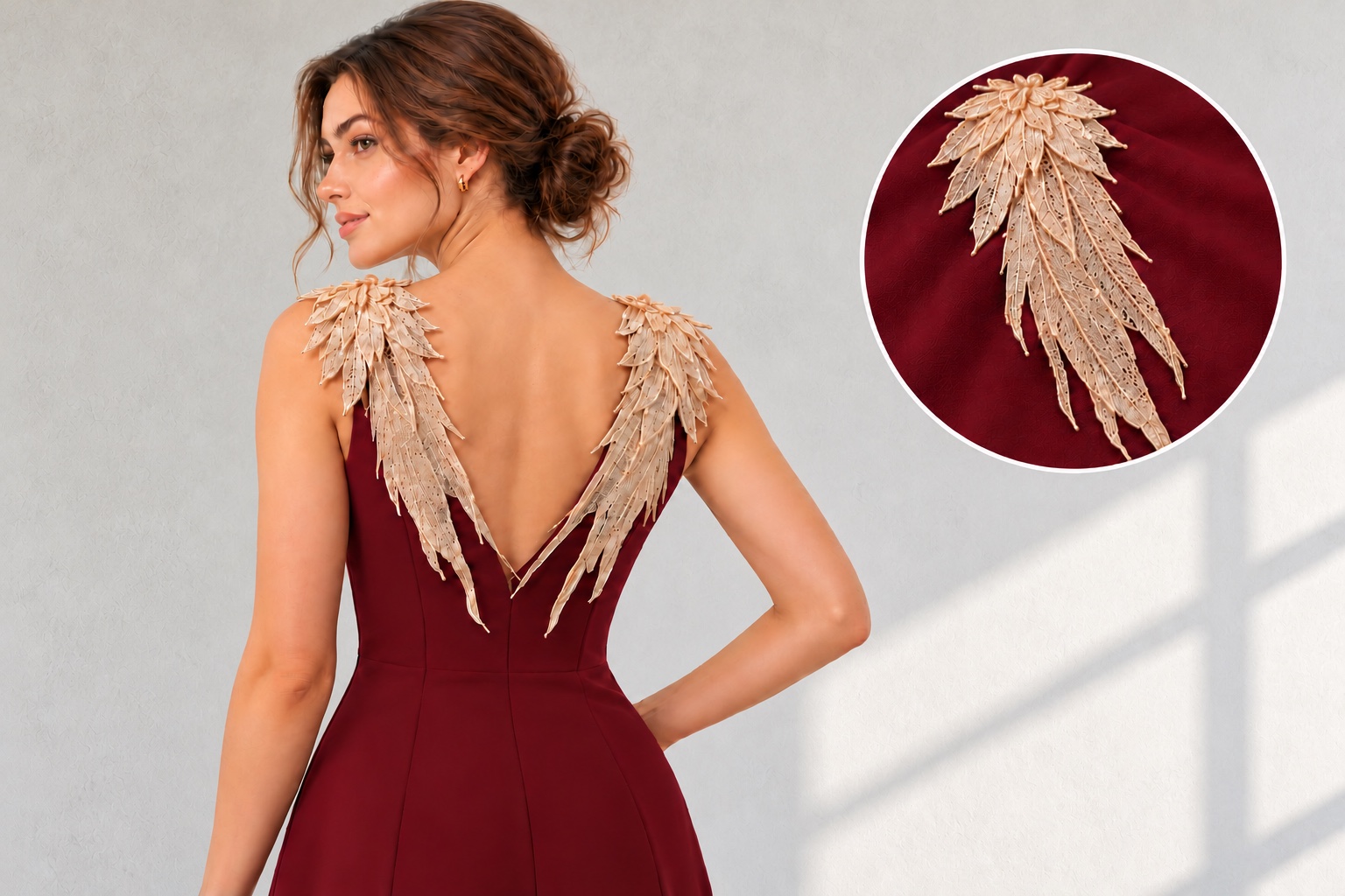 GC0275 Lace Appliqués: AI-generated garment application concept with circular detail inset