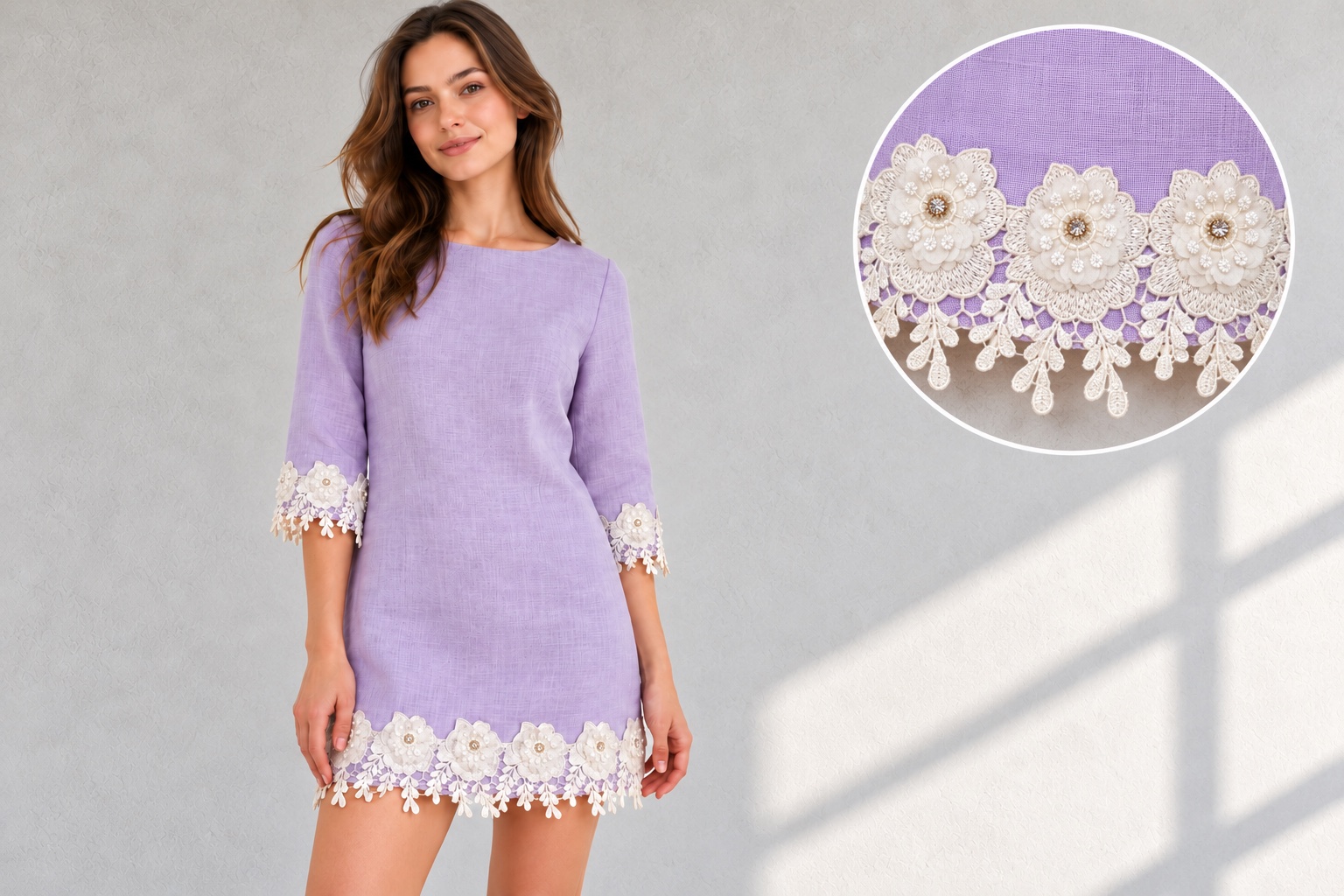 GL1129 Lace Trims: AI-generated garment application concept with circular detail inset